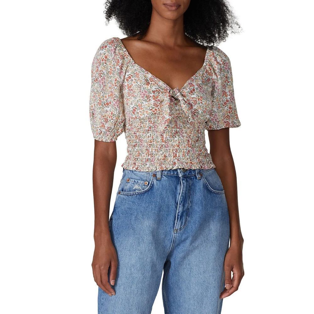 Louna Floral Tie Front Smocked Top Size M